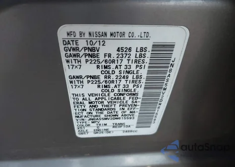 2013 Nissan Rogue Sv z USA, uszkodzony, nr VIN JN8AS5MV2DW615593